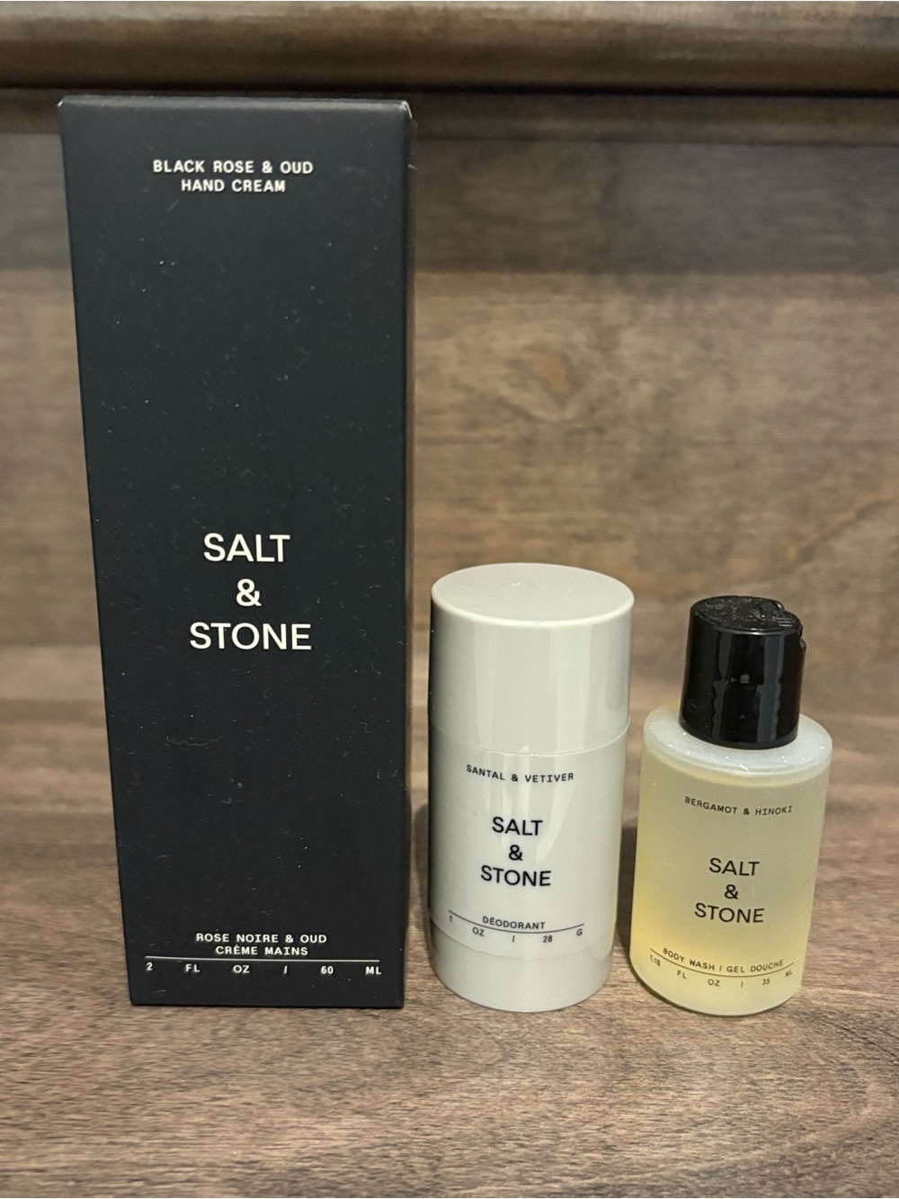 NEW Salt & Stone Black Rose & Oud Hand Cream, Deodorant and Body Wash Bundle